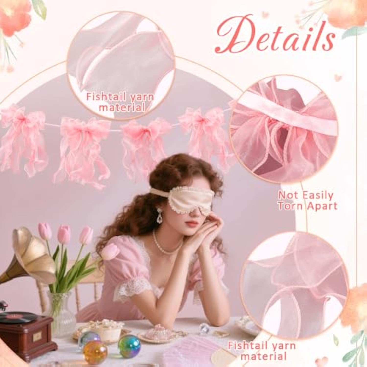 Pink Bow Garland Banner For Baby Shower - Double Layer Fishtail Yarn Ribbon Banner For Coquette Birthday Party Decor, Girls Yard Garland Decor, She Tied The Knot Bridal Shower, Ready To Hang