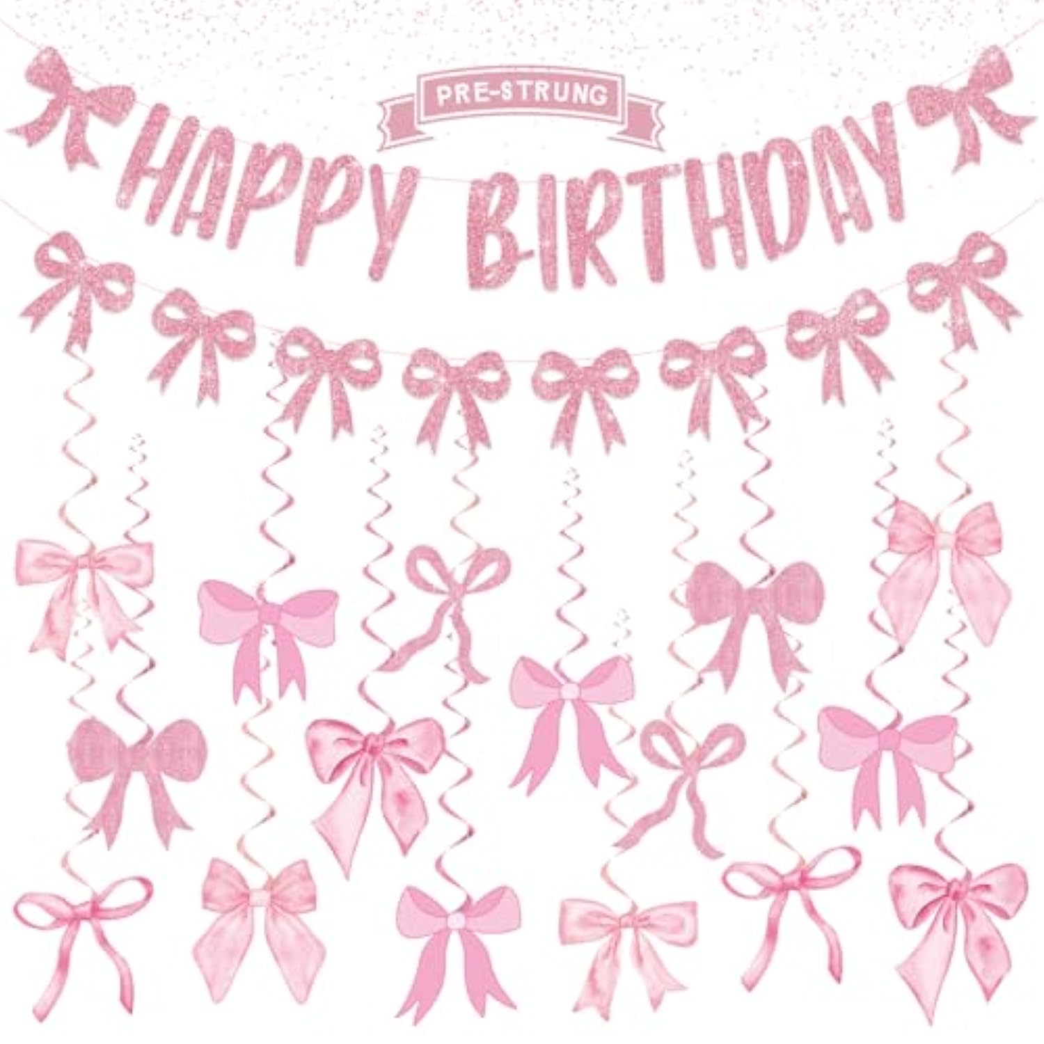Pink Bow Birthday Decorations, Coquette Birthday Decorations With Glitter Pink Banner Bow Garland And Hanging Swirls Decor Supplies For Girl Cute Themed Party Decorations