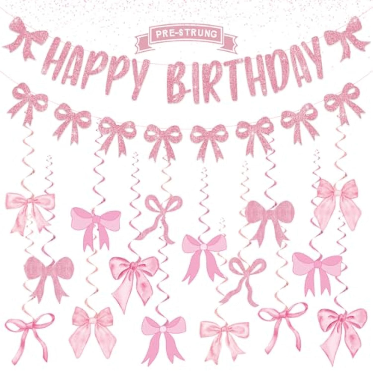 Pink Bow Birthday Decorations, Coquette Birthday Decorations With Glitter Pink Banner Bow Garland And Hanging Swirls Decor Supplies For Girl Cute Themed Party Decorations