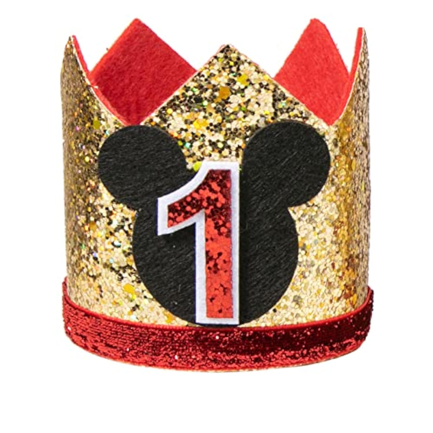 Mickey Theme Glitter Crown Birthday Party Hat for Boys Girls (1st)