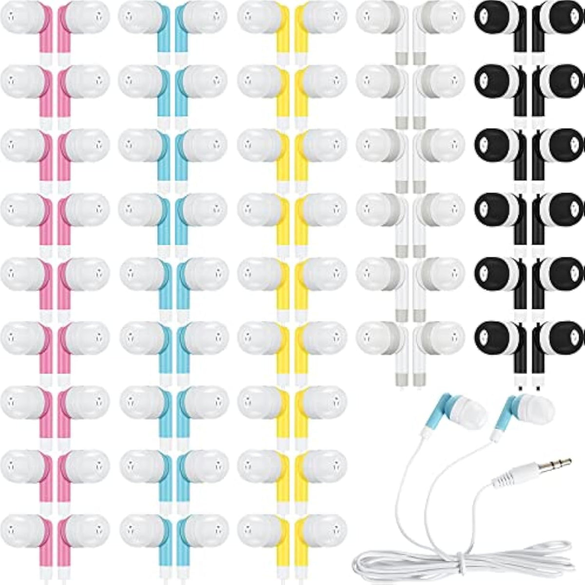 100 Packs Bulk Earbuds Headphones Earphones Kids Colorful In Ear Earbuds Class