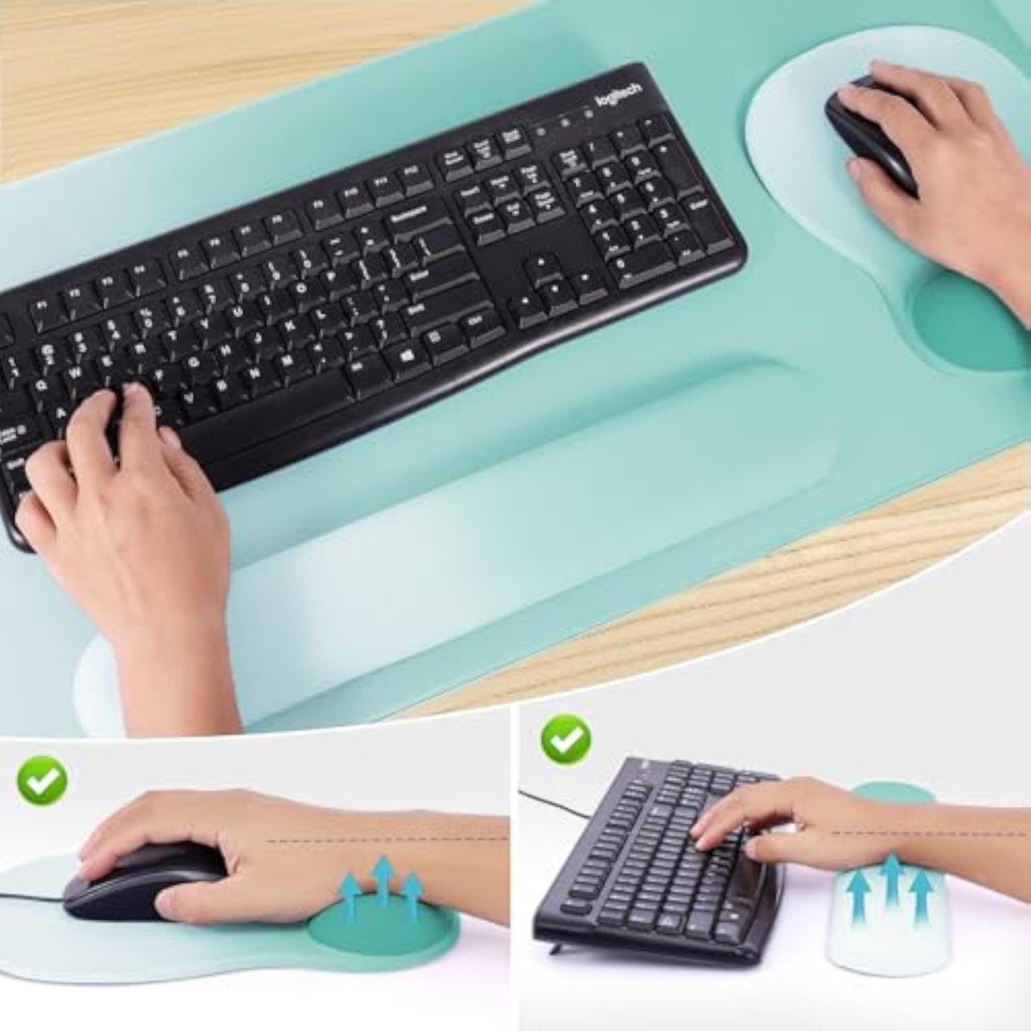 Mouse Pad Set,Desk Writing Pad With Wrist Rest, Ergonomic Wrist Support Mouse Pad, Keyboard Wrist Rest, Cup Coaster For Gaming Working Home Office (Green)