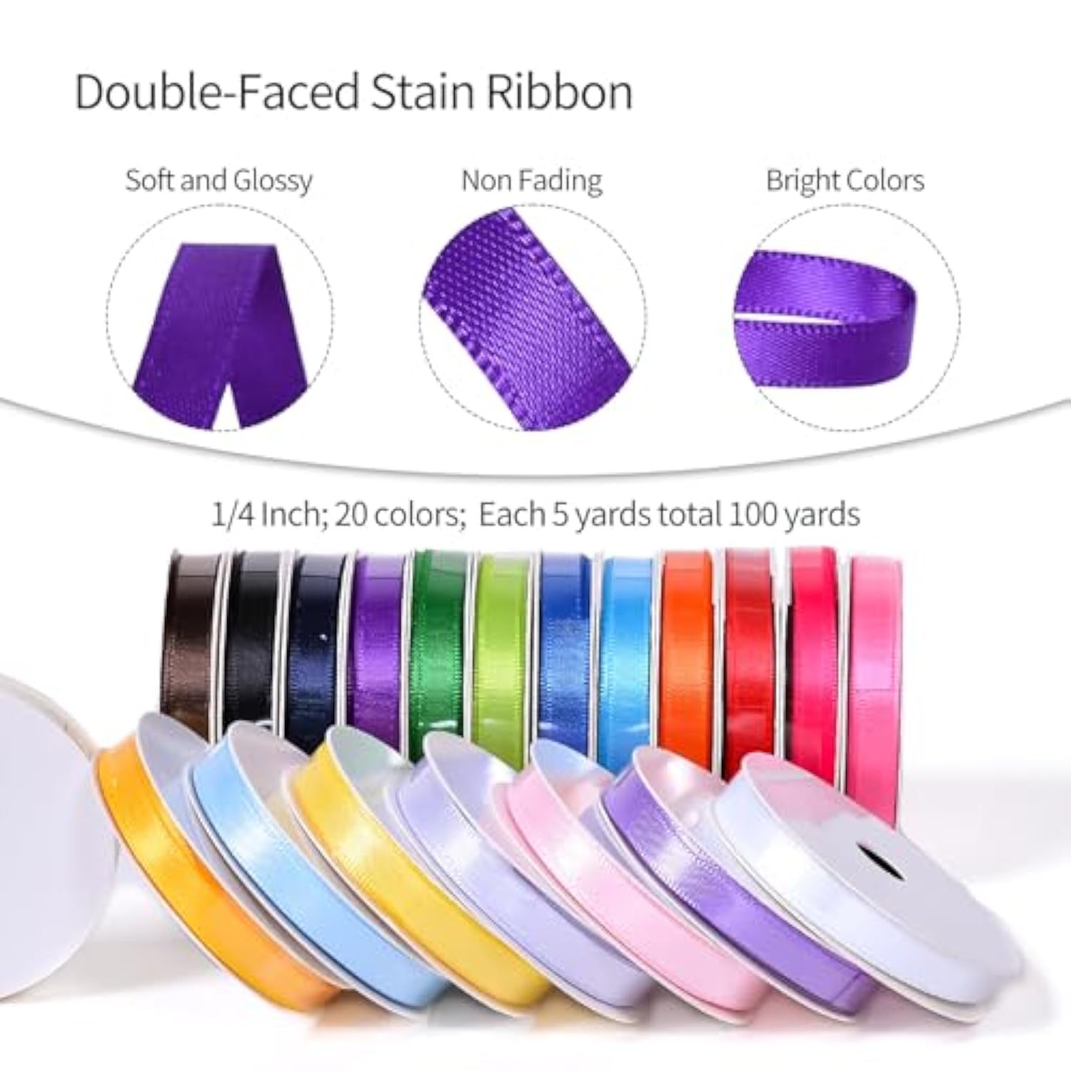 1/4 Inch Solid Double Face Satin Ribbon Set For Gift Wrapping And Hair