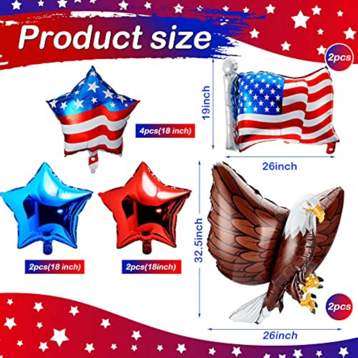 12 Pcs Patriotic Eagle Balloon Usa Red White And Blue Elections Party Decorations Large Eagle Foil Balloons Star American Flag Decor For Veterans Day Birthday Party