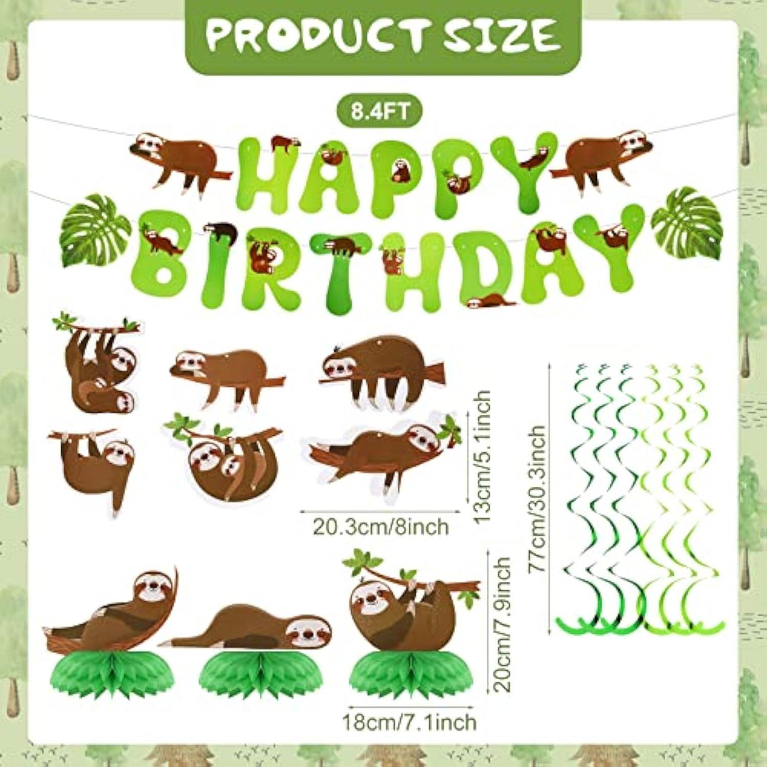 17 Pcs Dog Sloth Party Decorations And Supplies Including 2 Birthday Banners, 3 Honeycomb Centerpieces, 6 Hanging Swirls & Cards For Puppy Theme Birthday Favors(Sloth Style)
