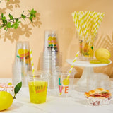 60 Set Plastic Cups Lemon Themed 14 Oz Disposable Clear Cups With Lids And Paper Straws For Lemon Themed Party Favor Supplies Decorations