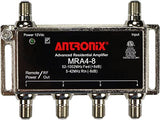 Antronix MRA4-8 Reliable Cable 4-Port TV/Antenna/HDTV/Internet Digital Signal Amplifier/Booster/Splitter with Passive Return, Black Coax Power Cable,