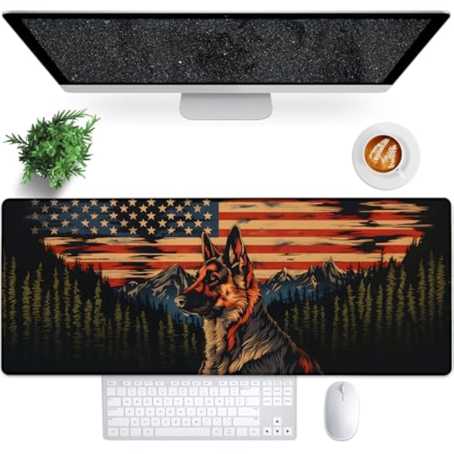 Cute Dog Gaming Mouse Pad, 31.5"×11.8" Extended Desktop Puppy Mouse Pads For Keyboard Laptop Computer, Large Desk Mat With Stitched Edges For Work Office Desk Decor (German Shepherd)