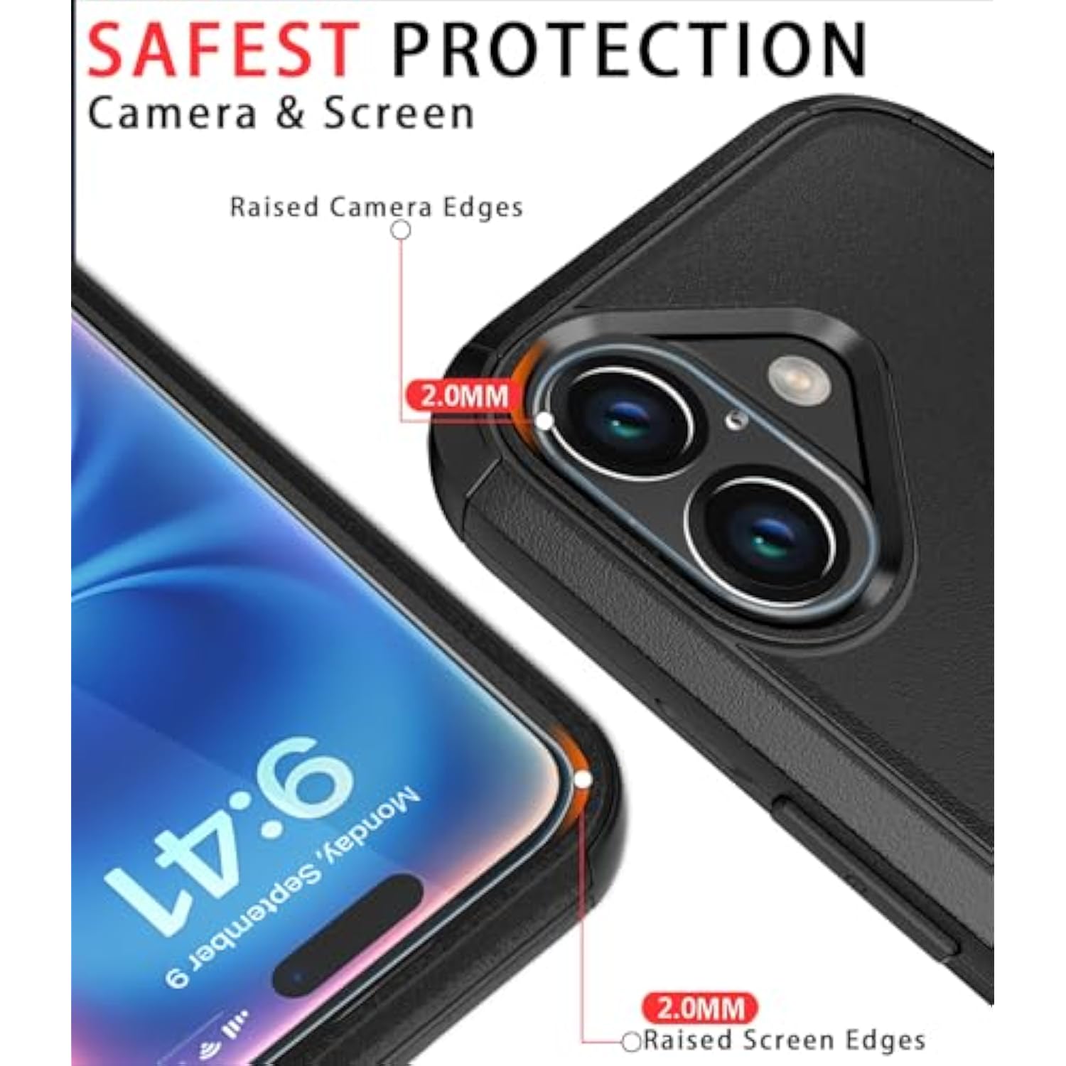 For Iphone 16 Case [Shockproof] [Dropproof] [Tempered Glass Screen Protector + Camera Protectors] Heavy Duty Protection Phone Case Cover For Iphone 16 (Black)