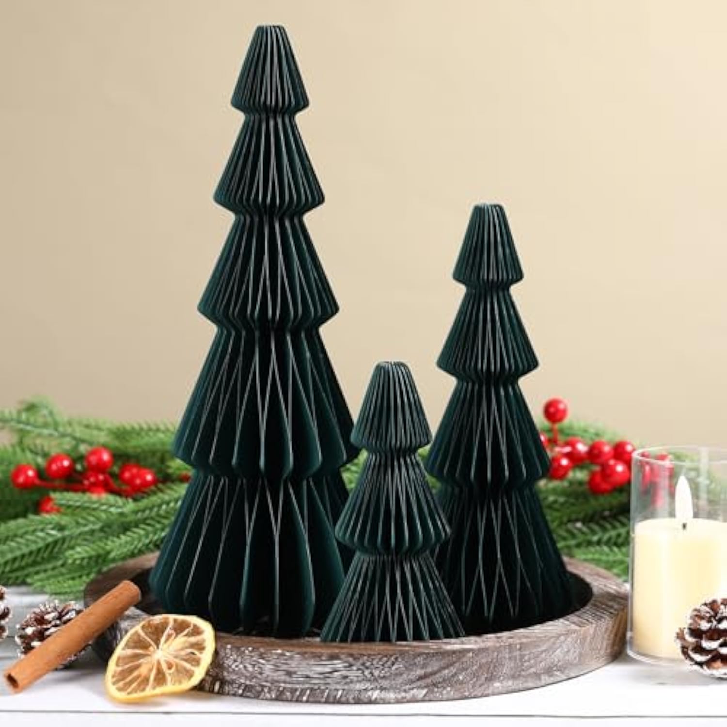 Christmas Decorations- 3Pcs Honeycomb Christmas Tree Diy Table Centerpiece Set For Xmas Holiday Fireplace Table Party Decor (Green)