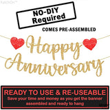 , Glitter Happy Anniversary Banner Gold - No Diy, 2 String, 10 Feet | Happy Anniversary Decorations For Party | Sign For Wedding Decorations, Romantic Decor