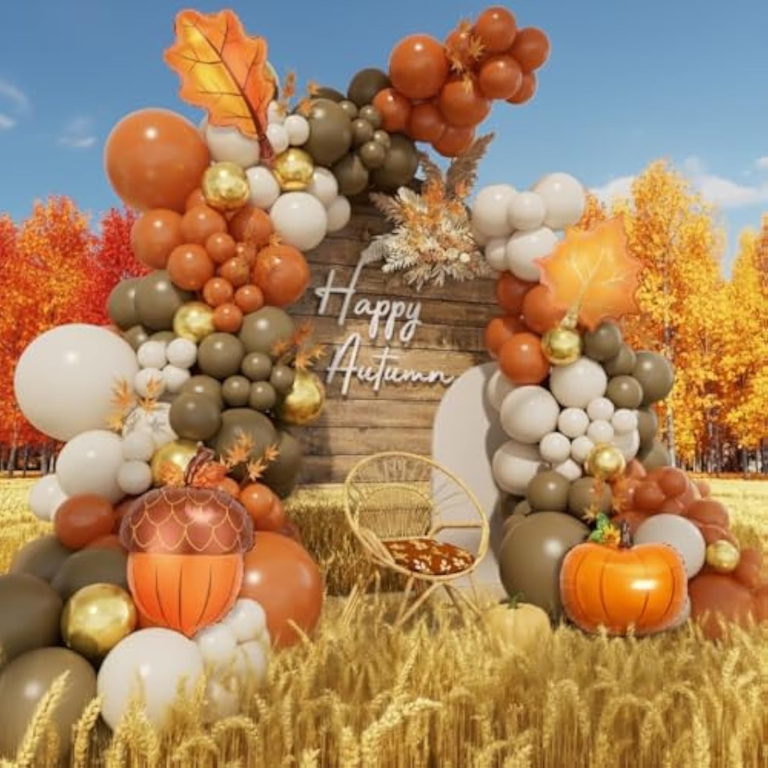 Burnt Orange Balloon Arch Kit with Brown White Gold Balloons for Fall Party