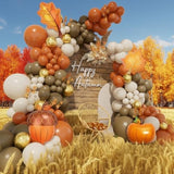 Burnt Orange Balloon Arch Kit with Brown White Gold Balloons for Fall Party