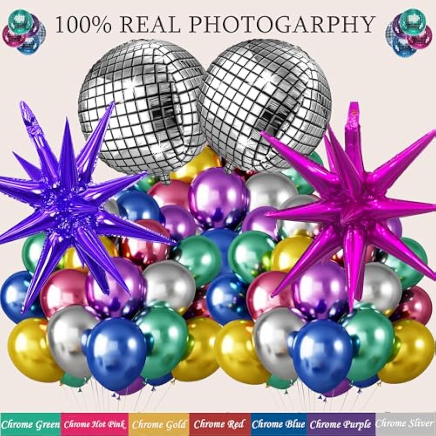 161Pcs Shiny Chrome Balloon Garland Arch Kit Retro Disco Dance Party Decorations With 4D Disco Ball Balloons And Explosion Star Foil Balloons For 80S 90S Theme Neon Birthday Galaxy Supplies