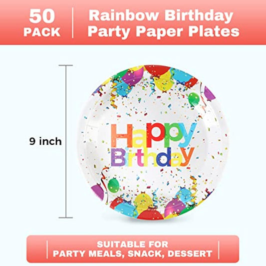 Happy Birthday Party Plates,Colorful Birthday Party Disposable Plates,9Inch-50Pcs,For Decorations