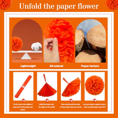 Blue Orange Party Decorations, 18 Pcs Paper Pom Poms Decorations