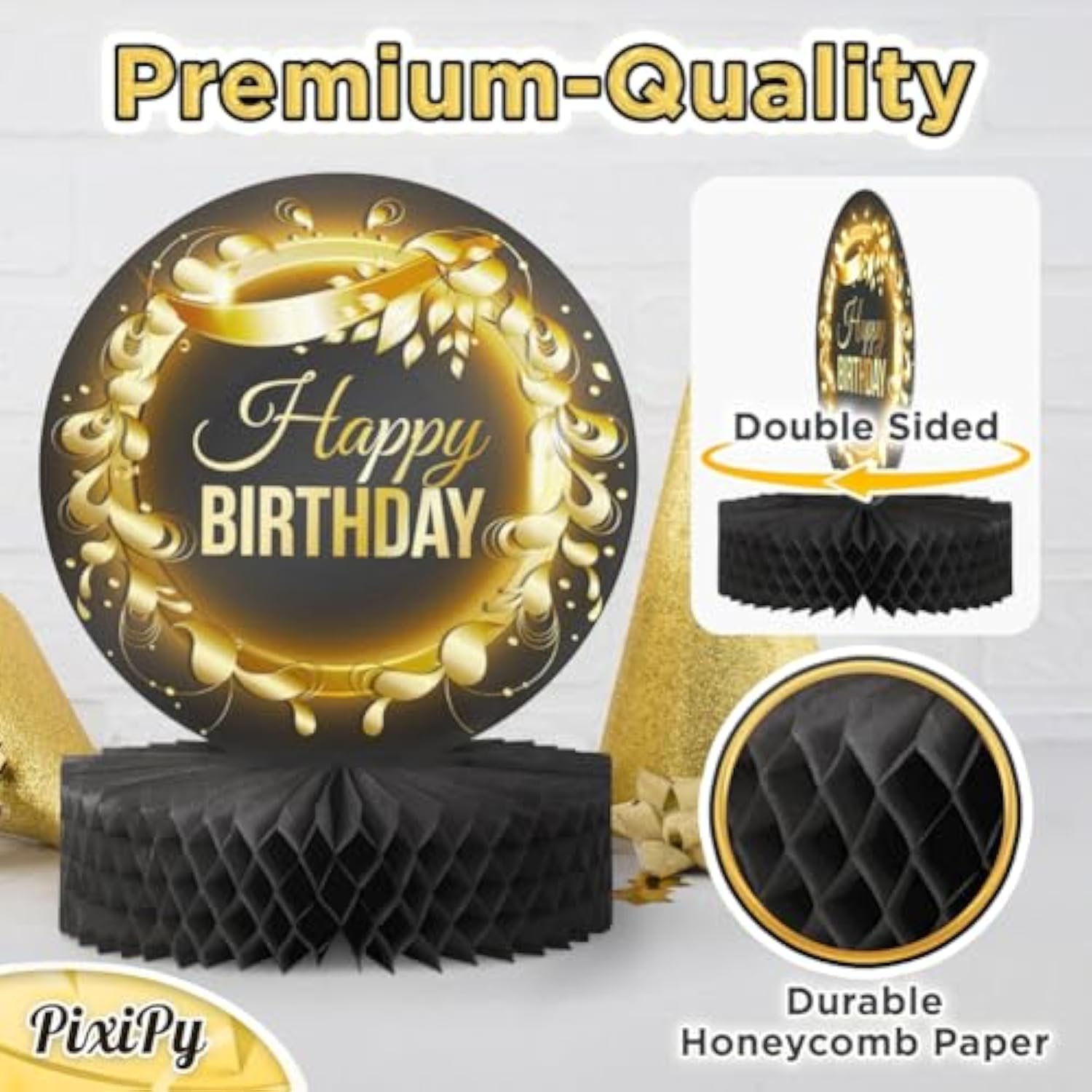 Happy Birthday Table Decorations Centerpieces - 4-Pack Double Sided Ha