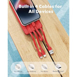 Portable Charger With Built In Cables, Portable Charger With Cords Wires Slim 10000Mah Travel Battery Pack 6 Outputs 3 Inputs 3A Fast Charging Power Bank For Samsung Google Pixel Lg Moto Iphone Ipad