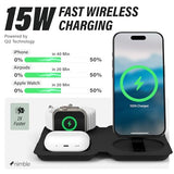 Fold 3-in-1 Wireless Charging Station for iPhone & AirPods, MagSafe Compatible 15W Qi2 Charging Stand, Wireless Charger Dock for iPhone