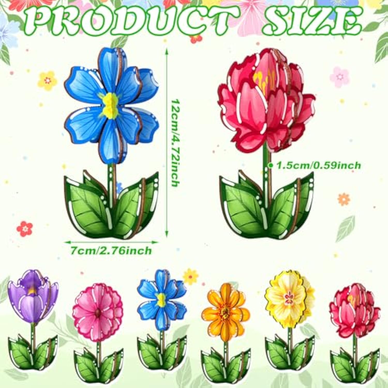 12 Pcs Spring Flower Wood Signs Retro 3D Flowers Table Decoration Rustic Farmhouse Table Centerpiece Floral Block Tabletop Signs For Spring Home Tiered Tray Decor