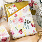Wrapping Paper Roll With Watercolor Roses - 17 In X 32.8 Ft (46.5 Sqft) Foil Floral Gift Wrap With Matte Gold Reverse For Mother’S Day, Wedding, Birthday, Bridal Shower, Valentines Day