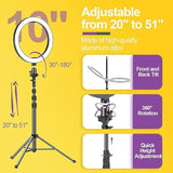 10" Ring Light With 55" Extendable Tripod Stands And Phone Holder, Dimmable Led Circle Round Light For Selfie Camera Photography/Makeup/Youtube Video/Vlogging/Live Streaming
