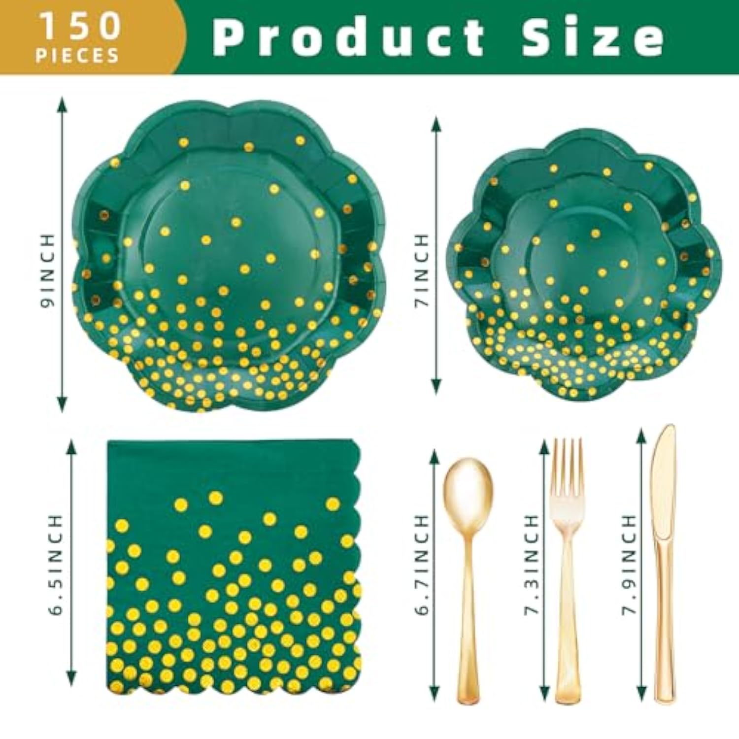 Green And Gold Party Decorations,Green Plates And Napkins Party Supplies For 25 Guests,Graduation Plates For Birthday Wedding Graduation Decorations