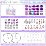 Diy Charm Bracelet Making Kit For Girls, Jewelry Making Kit With Unicorn Mermaid Purple Stuff Craft Gift For Birthday, Christmas, New Year