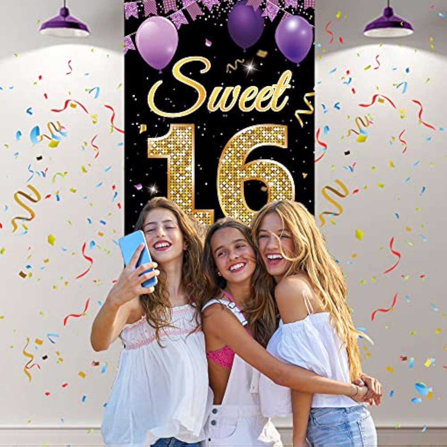 Sweet 16 Birthday Backdrop Door Banner, Happy 16Th Birthday Decoration