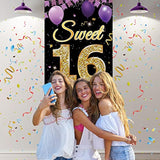 Sweet 16 Birthday Backdrop Door Banner, Happy 16Th Birthday Decoration