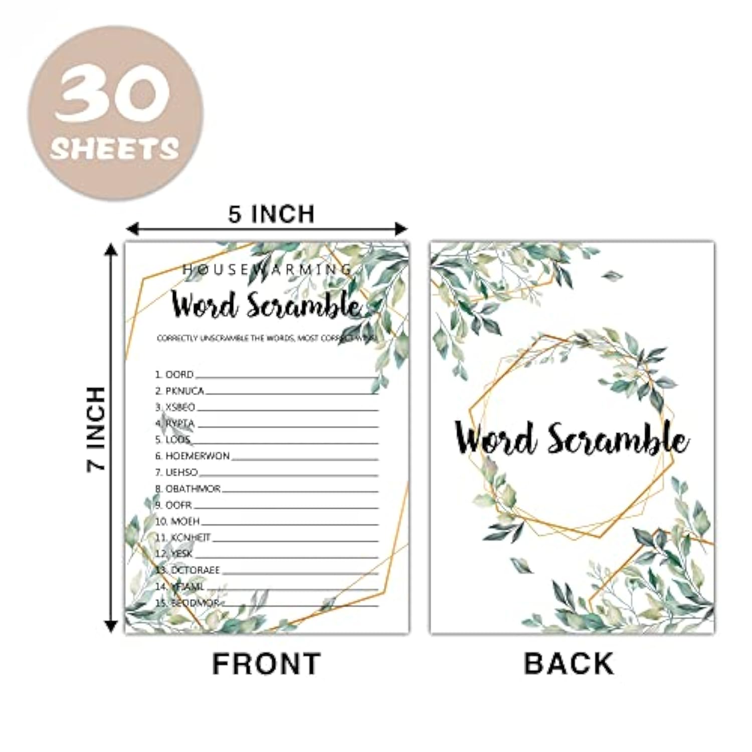 Housewarming Party Word Scramble Games 30 Sheets New Homeowner Decor