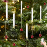 Christmas Tree Candles With Remote, 12 Pack Battery Operated Christmas Candles, Fake Led Candle For Christmas Tree Decor, Party Decor For Xmas Wedding Home Gift With Red Crystal Ball Hook