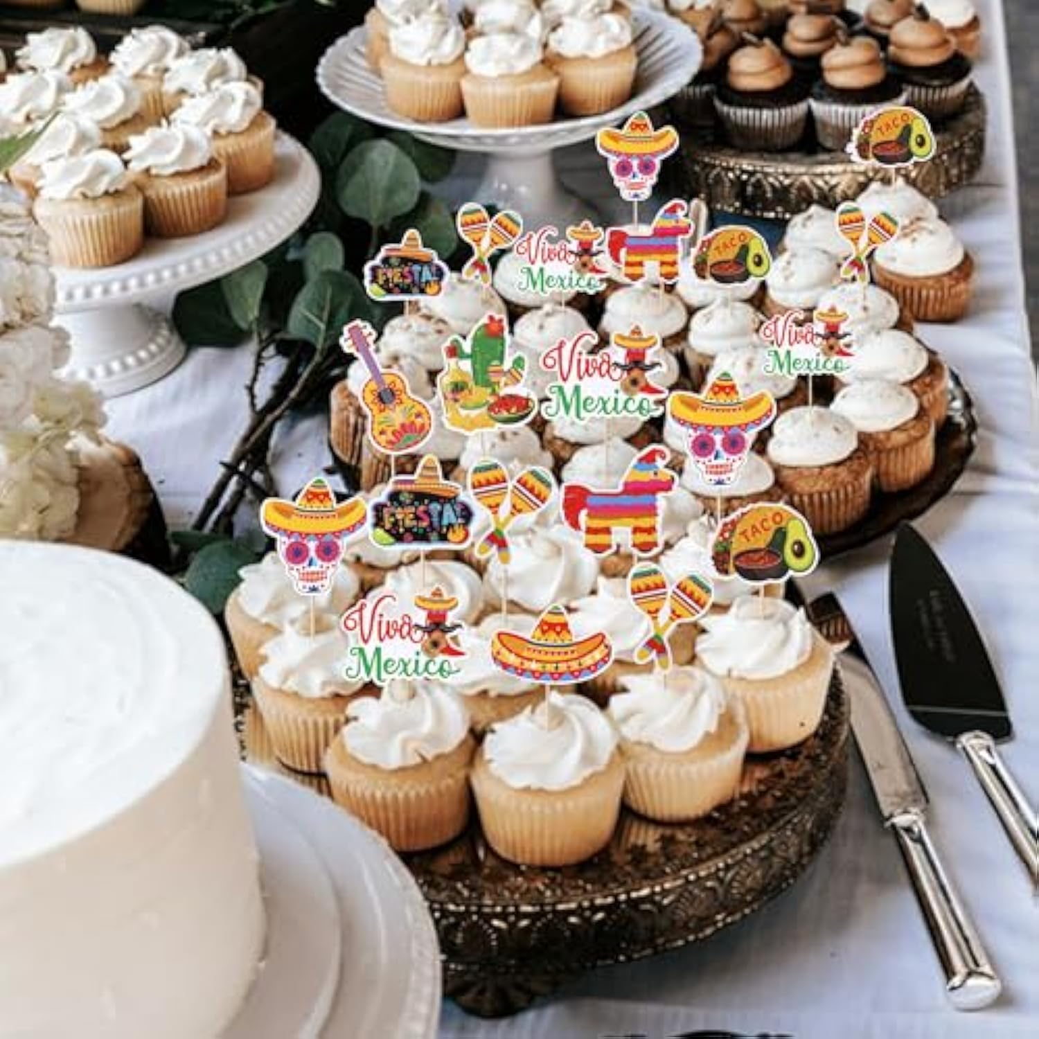 40 Pack Fiesta Cupcake Toppers Mexican Theme Cake Decoration Cactus Donkey Maraca Sombrero Taco Pepper Cupcake Picks For Baby Shower Birthday Mexican Fiesta Party Decorations