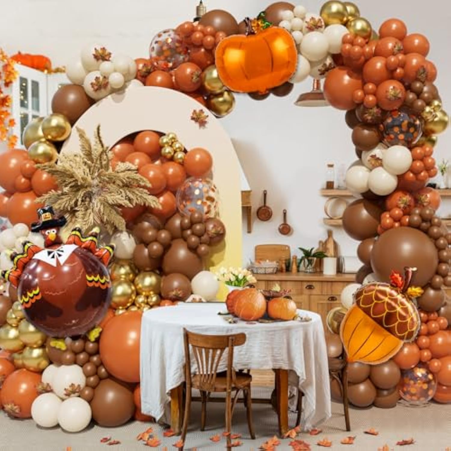 218Pcs Fall Balloon Arch Garland Kit Brown Orange for Thanksgiving Baby Shower Party