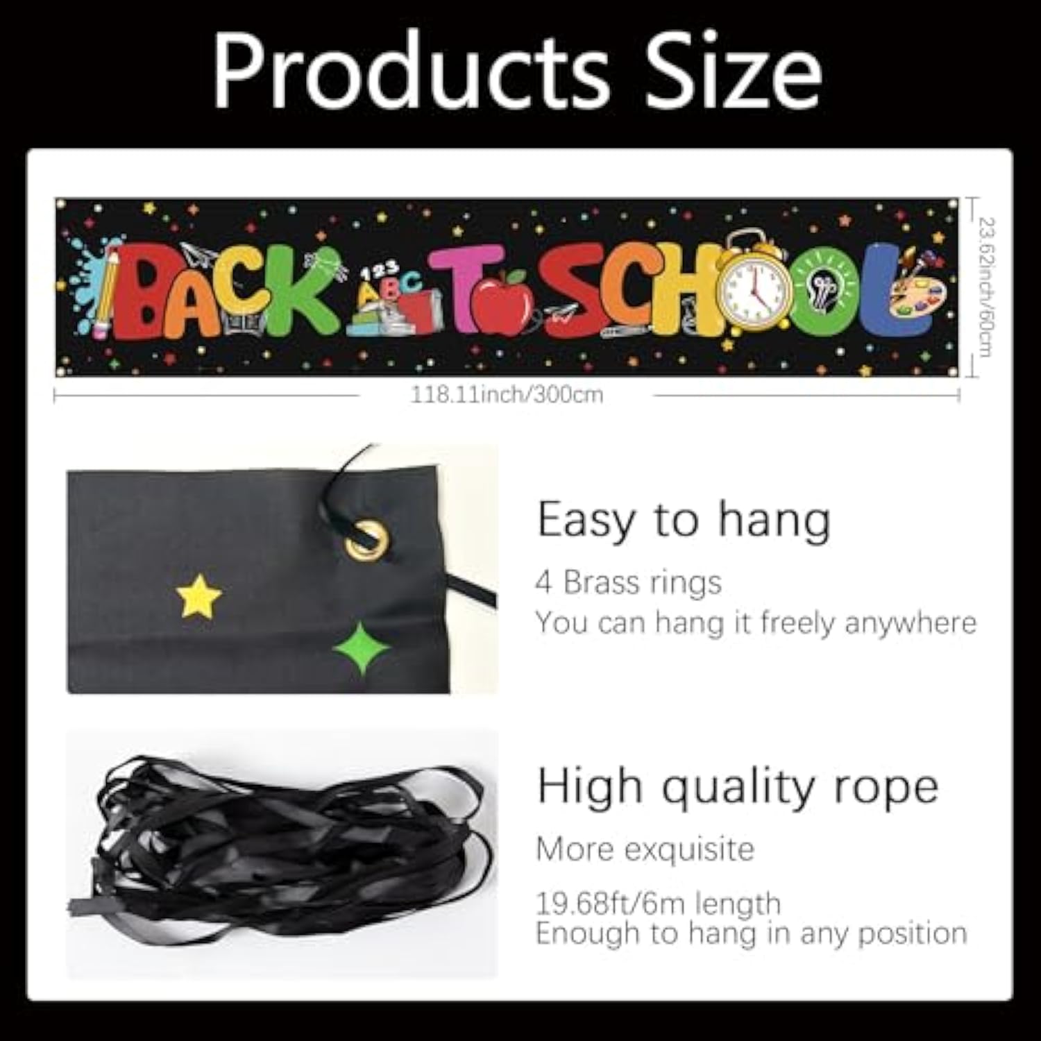 Back To School Yard Banner Welcome Back To School Party Yard Sign First Day Of School Classroom Hanging Decorations, 118 X 24 Inch