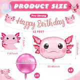 9 Pcs Axolotl Birthday Decorations Inflatable Party Supplies Include 4 Pcs Aluminum Foil Balloons 4 Round Balloons And 1 Axolotl Birthday Banner For Themed Party(Pink)
