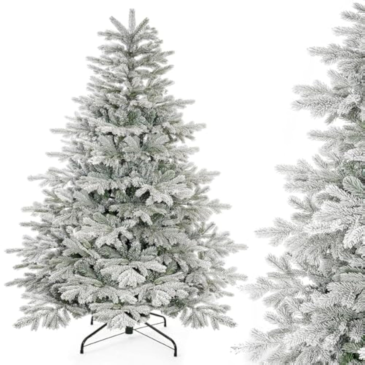 6Ft Artificial Christmas Tree, Unlit Snow Flocked Xmas Tree With 1571 Branch Tips And Sturdy Metal Stand For Indoor Outdoor Home Decoration