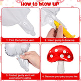 7 Pcs Cute Mushroom Balloons - 31 X 21 Inch Large Mushroom Aluminum Foil Balloons, Easy To Inflate, Fun Mushroom Birthday Forest Plant Theme Party Decorations Supplies
