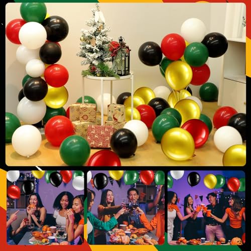 60 Pcs Red Black Green12 Inch Confetti Balloon Latex Balloons with Ribbon for Freedom Black History Month Decorations Birthday Party Favors Supplies