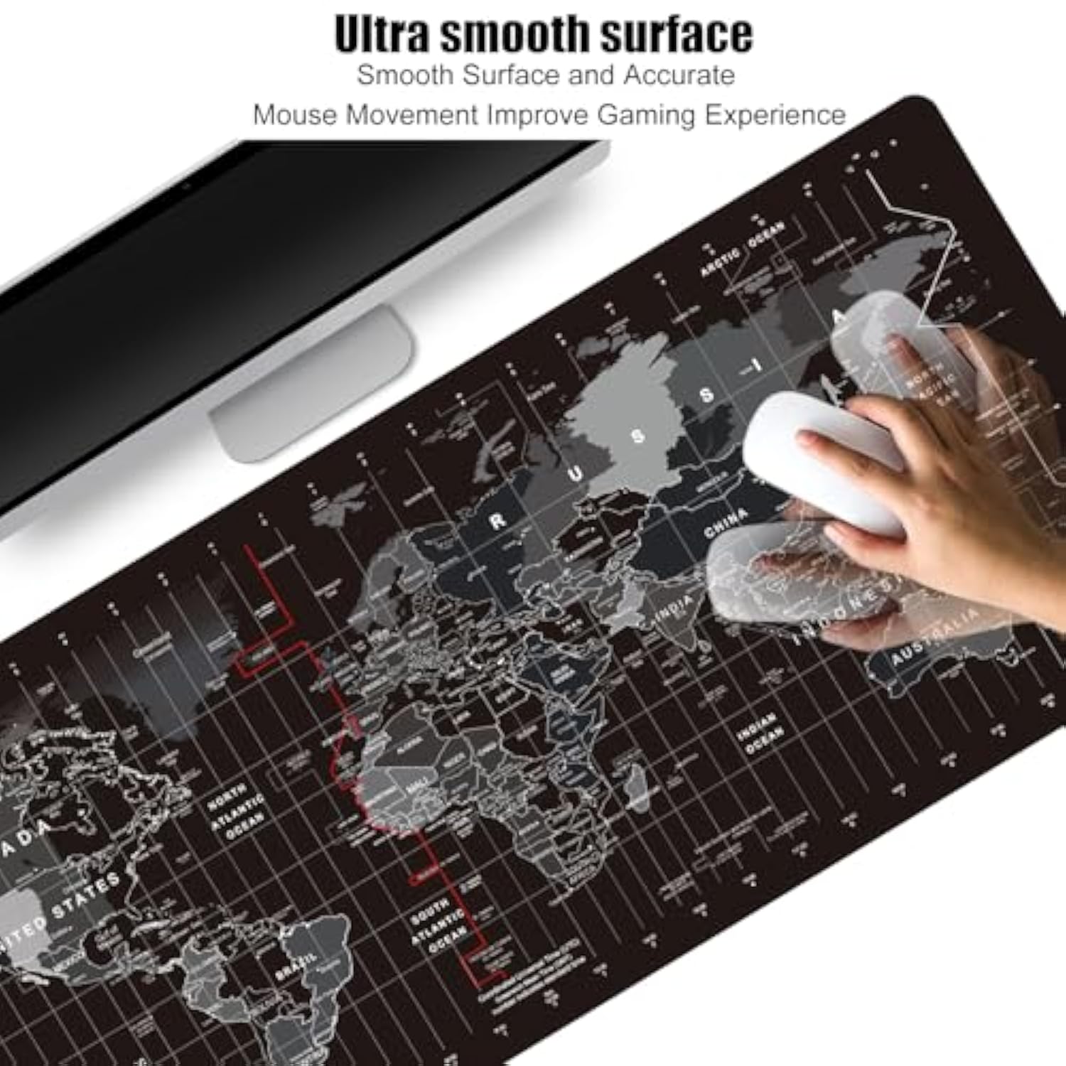 Large Keyboard Gaming Mouse Pad Black World Map Mouse Pad With Anti-Slip Rubber Base, Extended Xxl Long Gaming Mousepad Big Mouse Pads For Desk,31.5 X 11.8 Inch