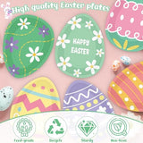 50 Pcs Easter Egg Shaped Paper Plates, 5.43 X 7.48 Inch Spring Dessert Plates Easter Decorations, 6 Designs Egg Shape Tableware, Disposable Bunny Party Table Decor Supplies for Spring Dinnerware