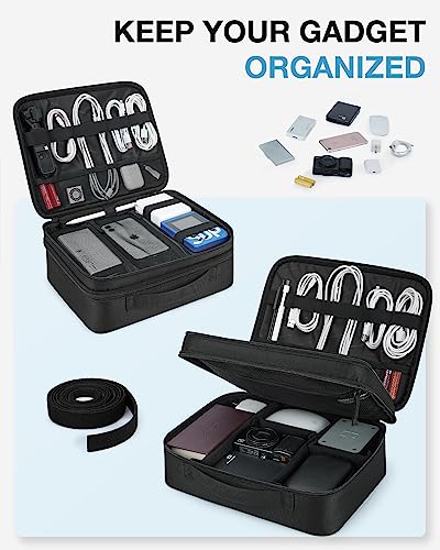 Cable Organizer Bag, Travel Electronics Organizer With Adjustable Divider, Tech Bag Carrying Case, Storage Bag Sturdy Tool Case With Handle For Cellphone Cord Electronics Accessories, Black
