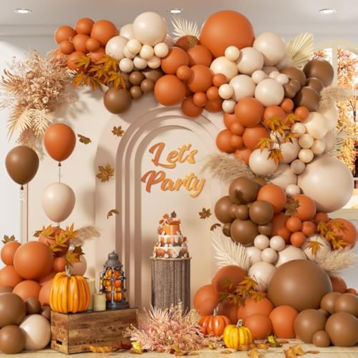 Fall Balloon Arch Kit: Orange, Brown, White Thanksgiving Party Decor