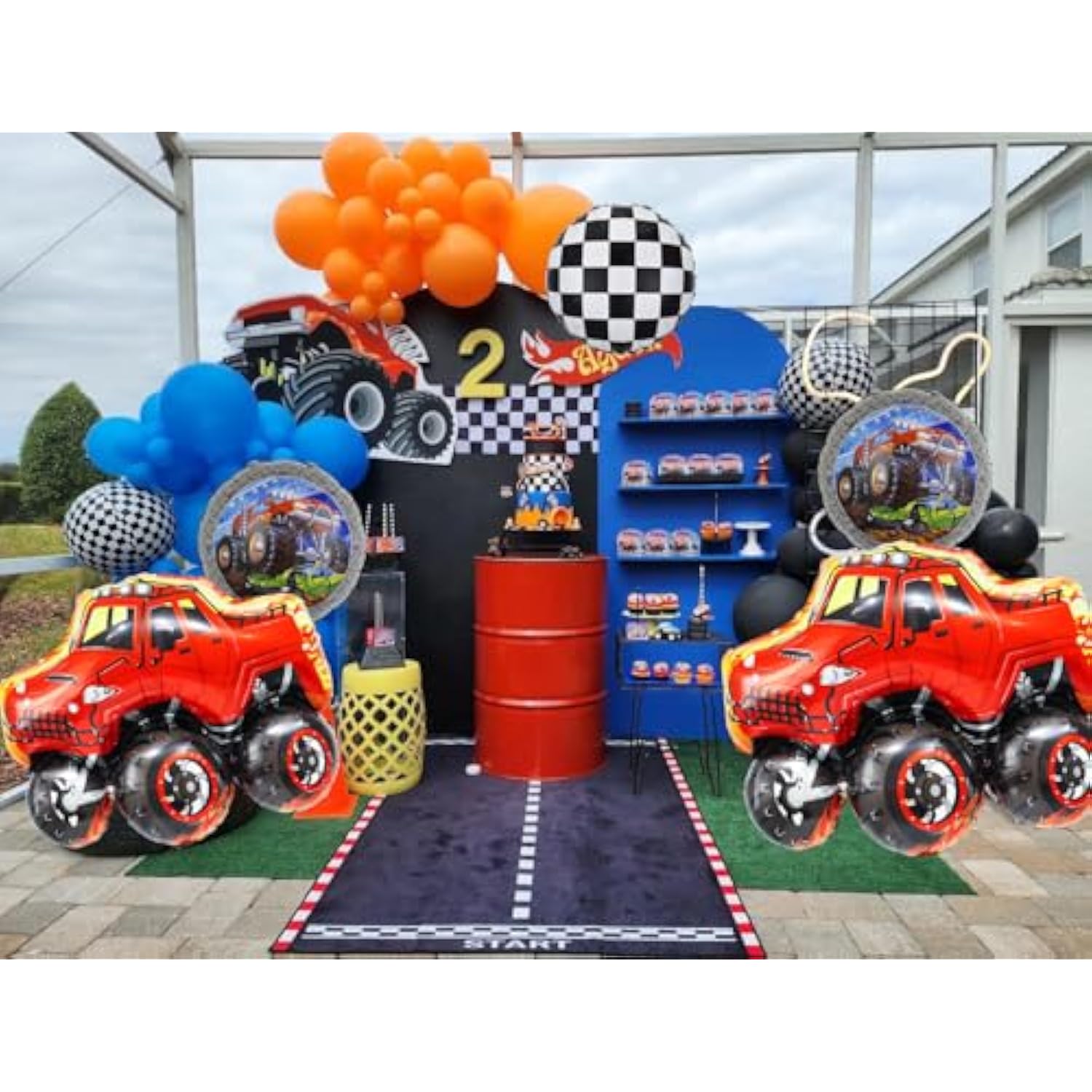 Monster Truck Birthday Party Decorations, Red Truck Balloons,Checkered Balloons For Kids Monster Truck Theme Birthday/Babyshower Party Decoration