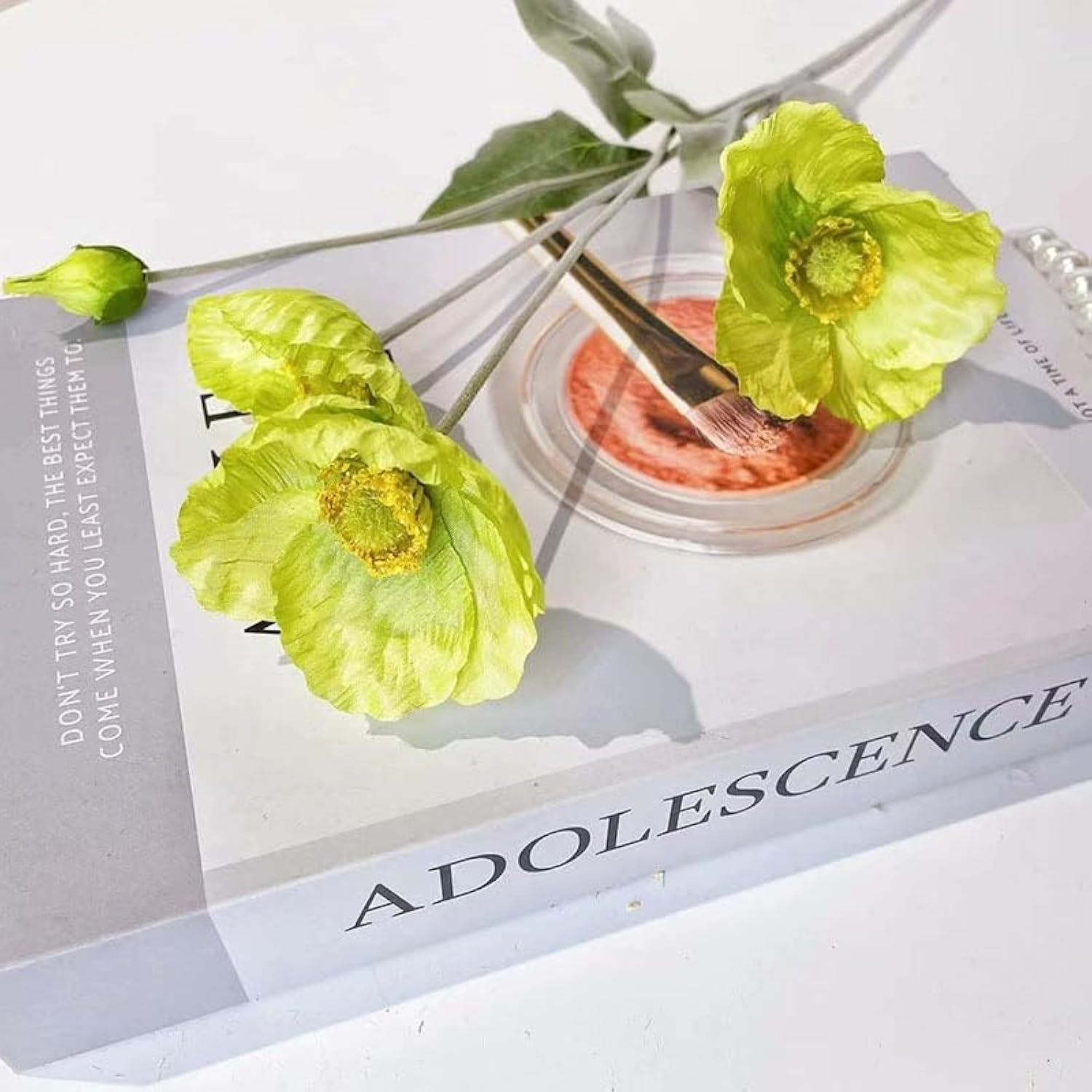 Poppies Flowers Artificial,Ranunculus Artificial Flowers,Silk Flowers With Stems,Faux Flower Stems For Wedding,Party,Garden Outdoor Indoor Decor Flower Arrangements For Table (3, Green)