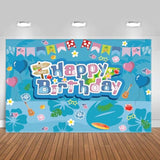 5×3 ft Blue & Pink Tropical Hawaii Cartoon Birthday Party Photography Backdrop