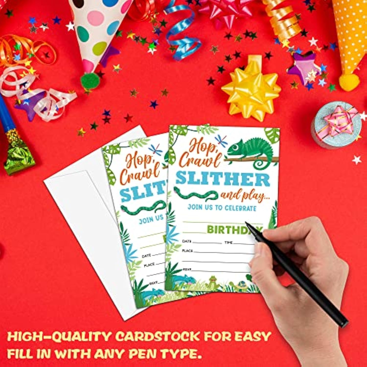 Reptile Amphibian Birthday Party Invitation, Lizard Themed Fill-In Invites For Men & Women, 20 Invitations With Envelopes (4" X 6"), Adults Snake Party Favors Decorations And Supplies -41