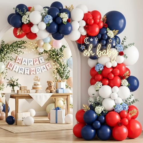 Red White and Navy Blue Balloon Arch Kit, Red White Blue Balloon Garland kit Different Size Balloons for Memorial Day 4th of July Patriotic Independence Veterans Day Baseball Birthday Party Decor