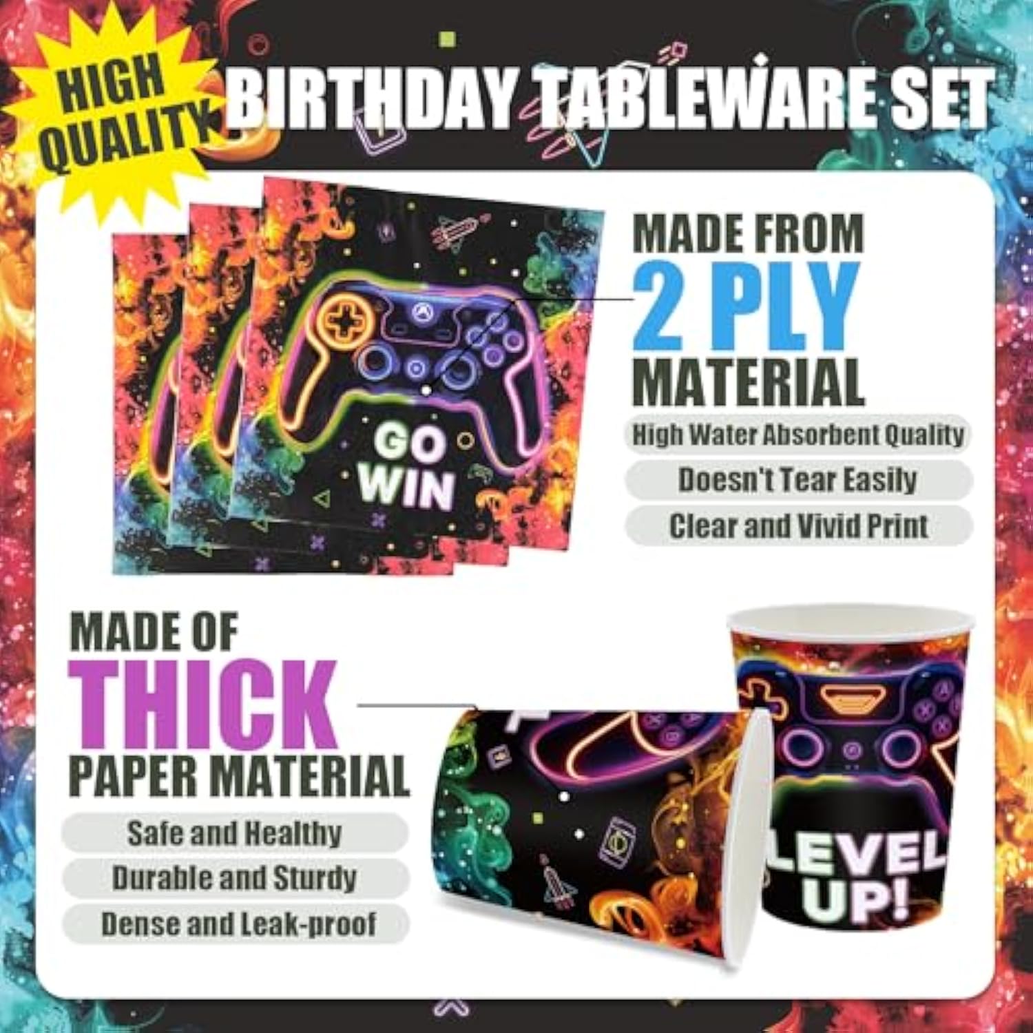 168 Pcs Video Game Plates And Napkins Gamer Party Supplies Gaming Birthday Decorations Neon Party Favors Paper Cups Disposable Tableware Set For Boys Girls Kids Birthday Party Decorations Serve 24