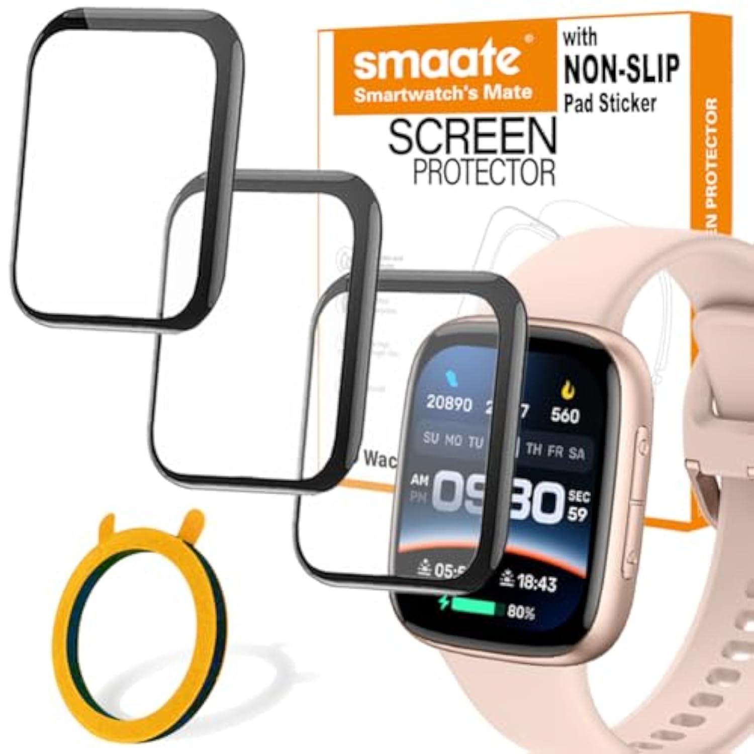 3D Screen Protector Compatible With Enomir Antfit Tensky Veryfit Gtx20 1.85 Inches Fitness Tracker Smart Watch, Pmma Material, Anti-Shatter, Full Coverage, With Non-Slip Pad Sticker, 3-Pack